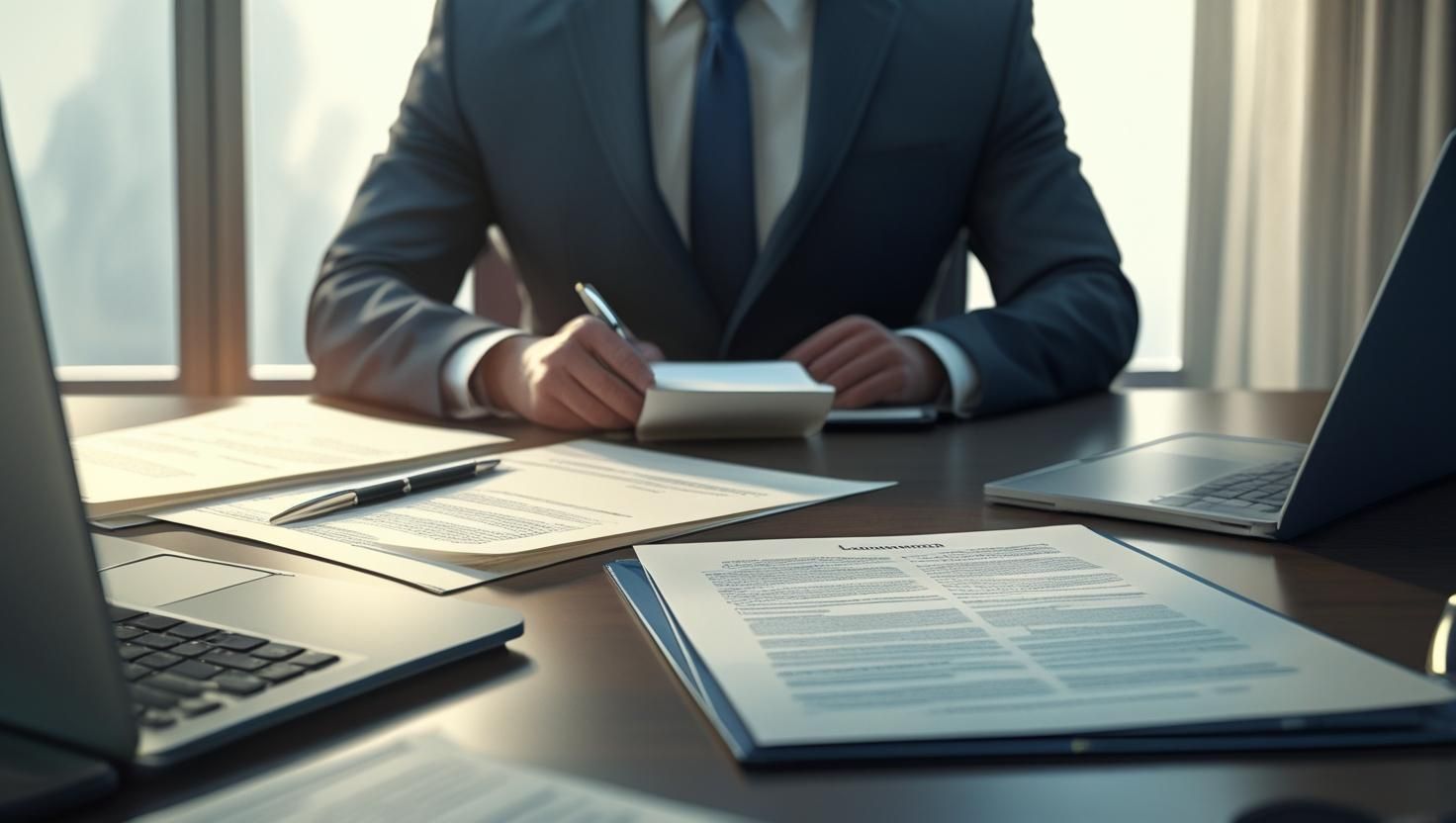An insurance policy document with a pen and a calculator, symbolizing the assessment and calculation of car accident claims and settlements.